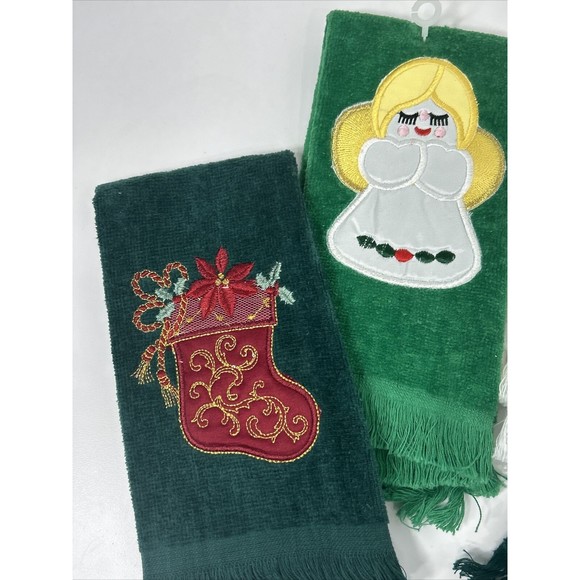 Seasonal Fingertip Towel Embroidered Applique Lot Angel Poinsettia Holiday NWOT - Picture 2 of 5